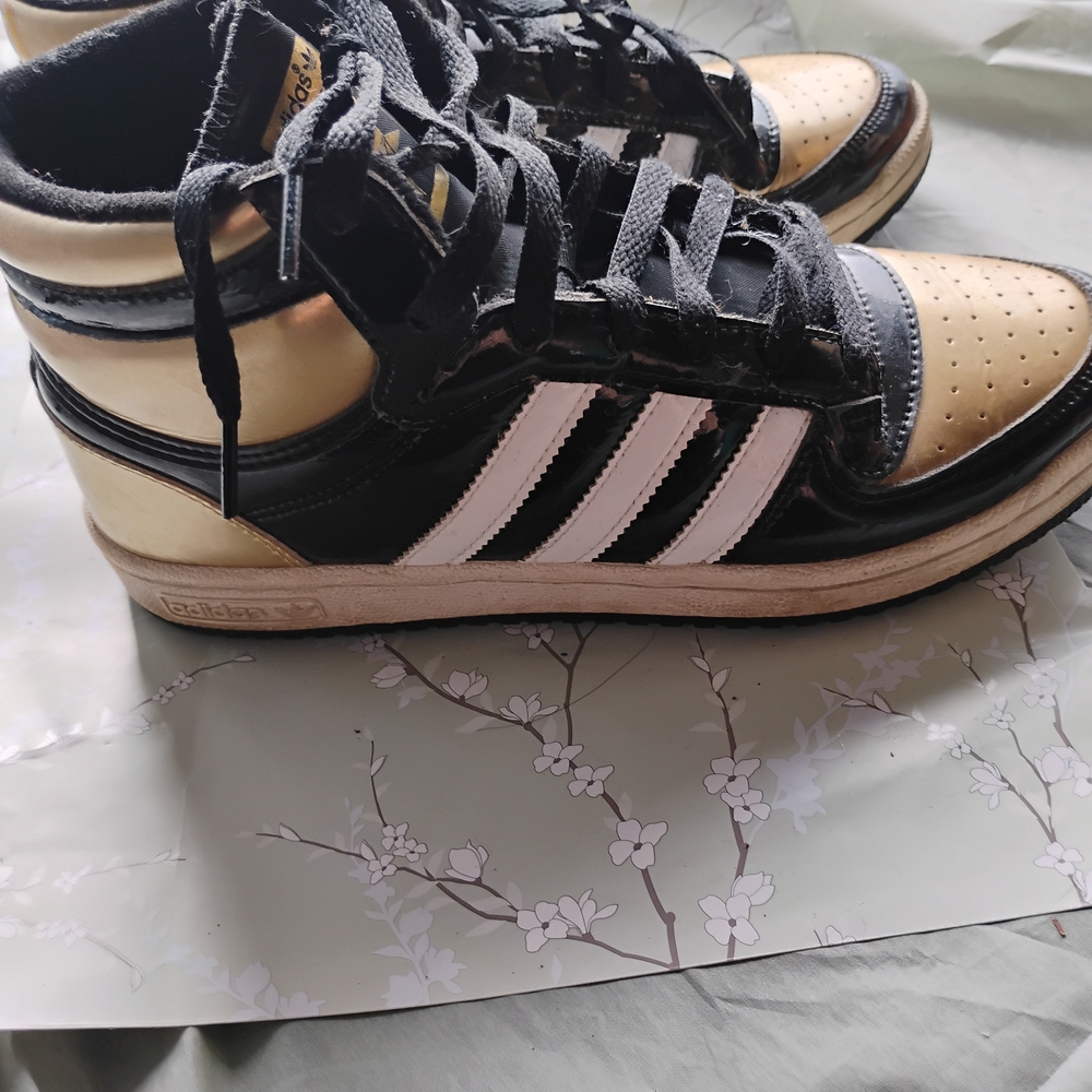 Adidas Gold and Black High-Top Sneakers